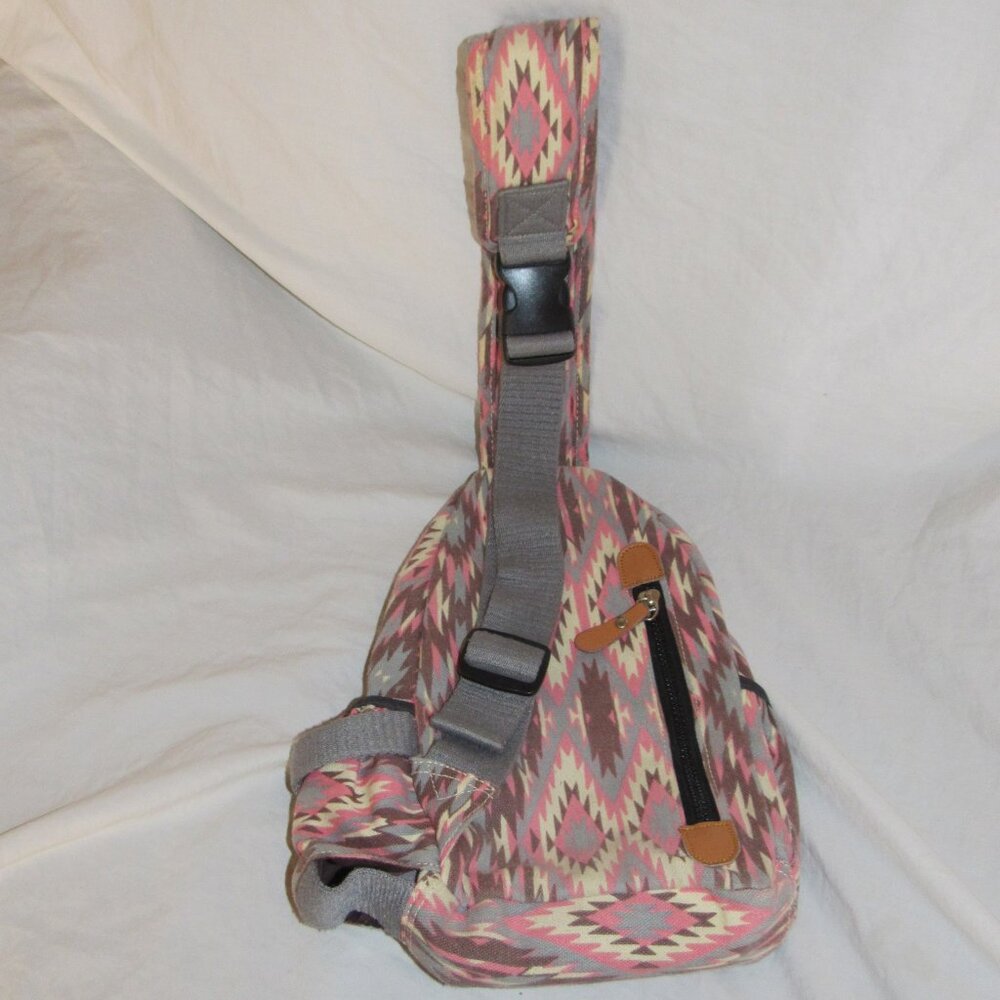 Stylish Pink Aztec Pattern Sling Backpack - Picture 3 of 7
